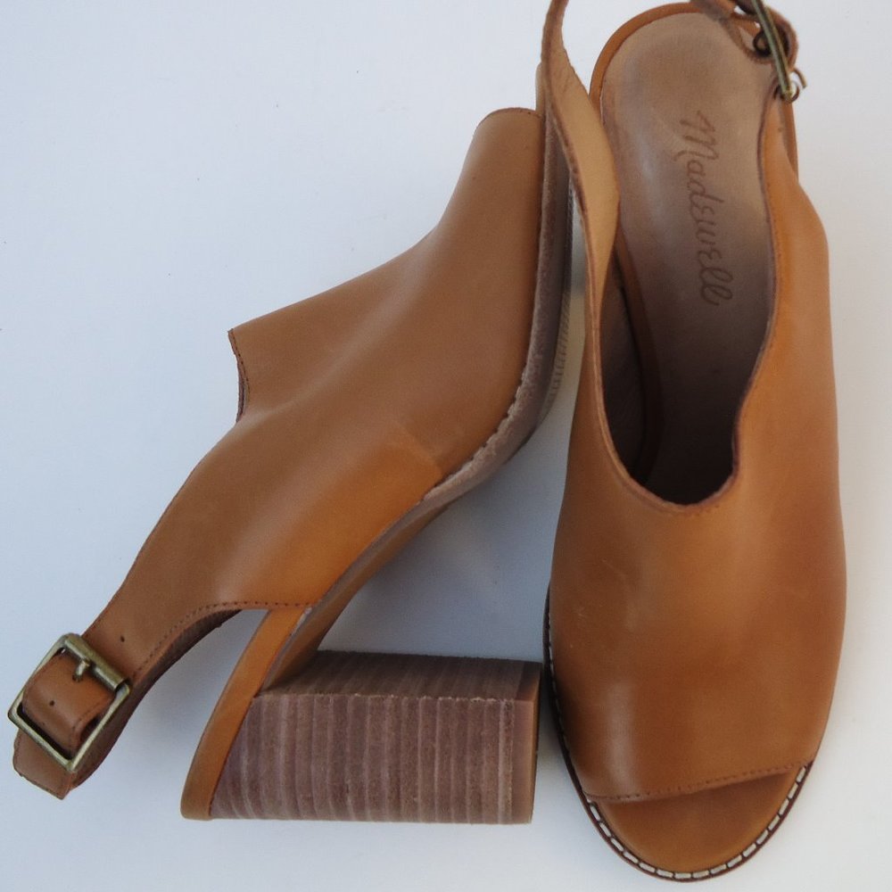 SIZE 8. MADEWELL leather sling back heel sandals.